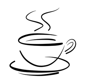 single-line drawing of a steaming cup of coffee